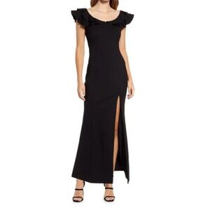 Elliatt Women's Black Raja Ruffle Sleeve HIgh Slit Dress Size M